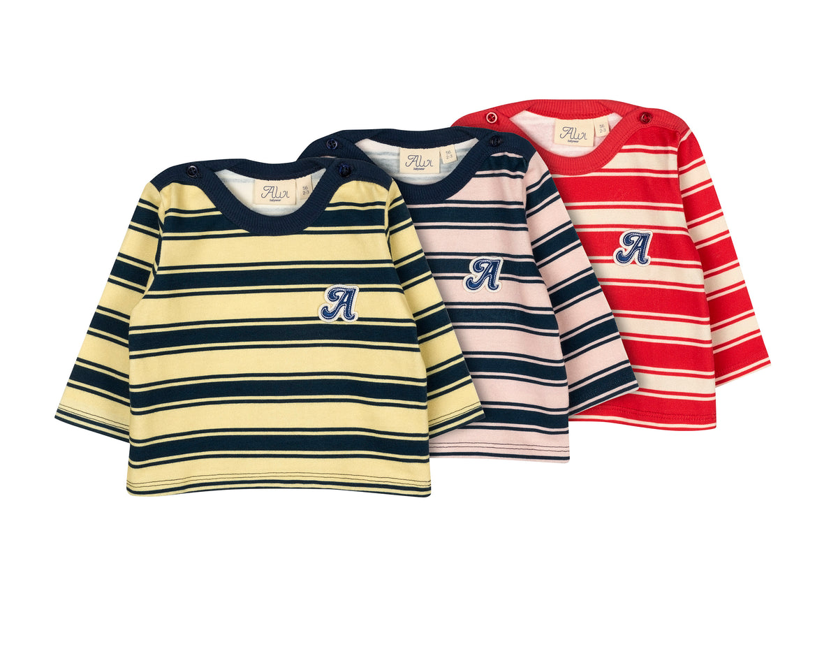 Langarmshirt - Pionsettia-Antique White Stripe