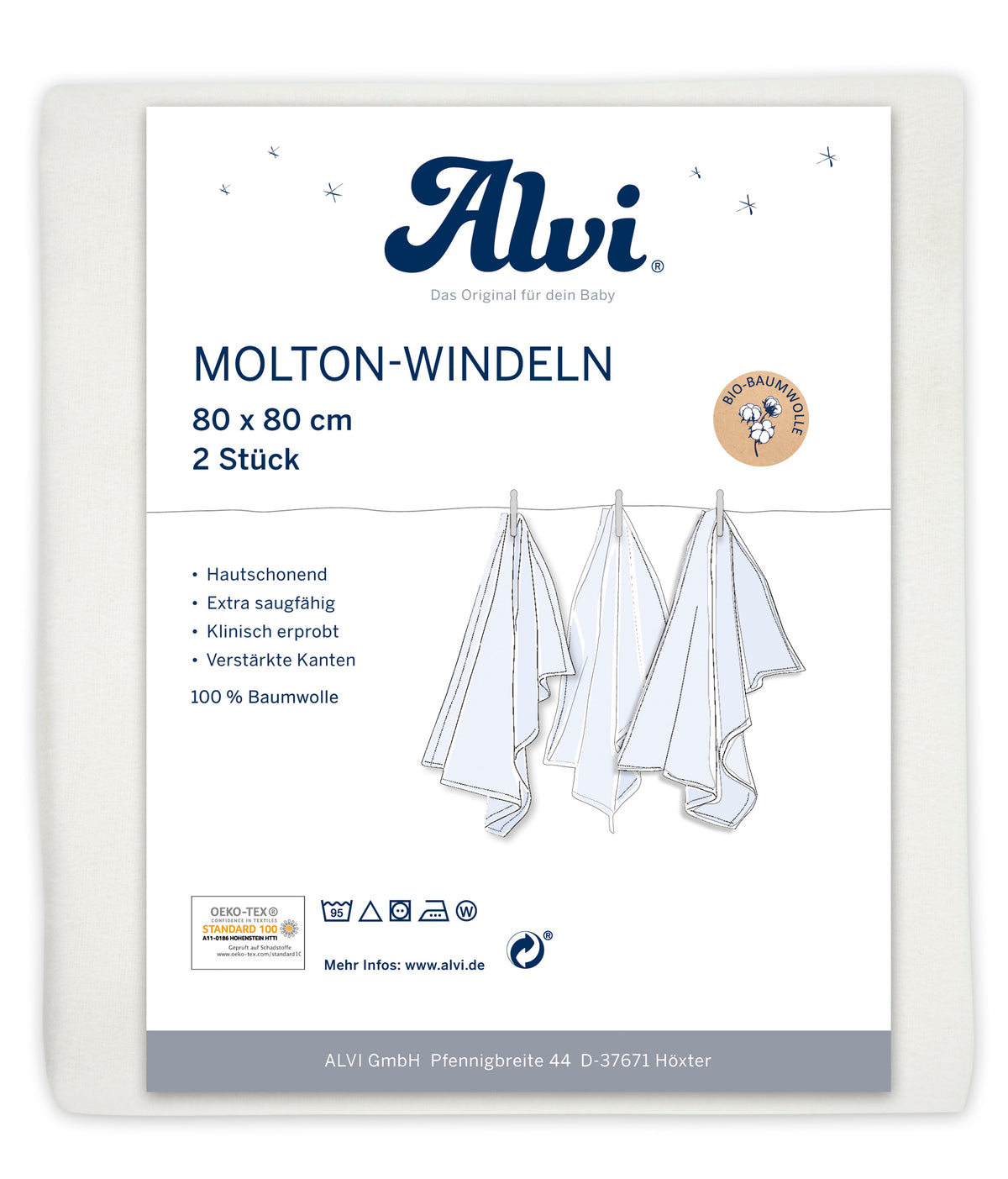 Molton Windeln 2er Pack - weiß 80x80